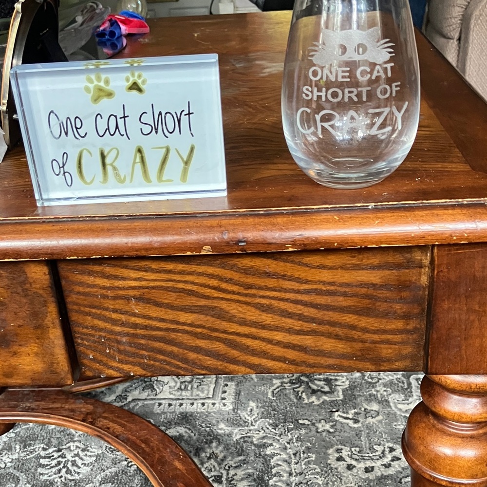 One Cat Short of Crazy Glass and Sign Set